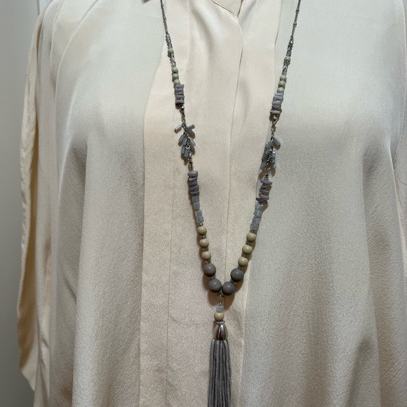 LOFT Silver Tone Crystal Tussle Necklace - Picture 3 of 6